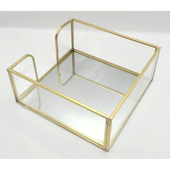 Napkin Holder Square Acetate Mirror Gold Brass Stylish Table Scape - Picture 4 of 9